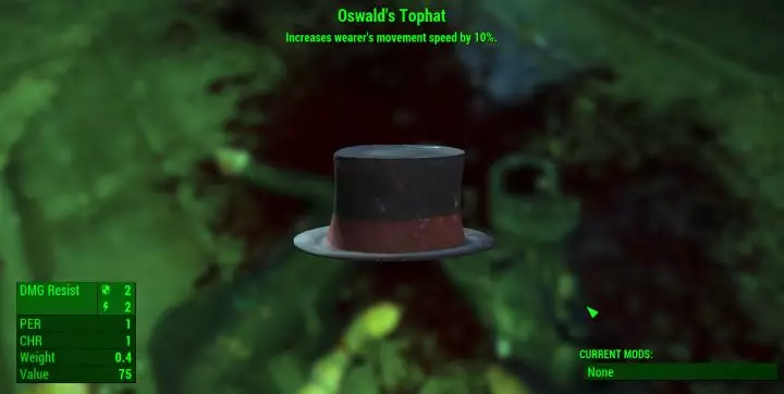 Oswald's Tophat in Fallout 4 Nuka World is a hat that increases movement speed