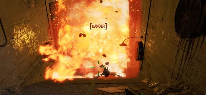 The Mr. Handy explodes after being defeated, potentially killing the player