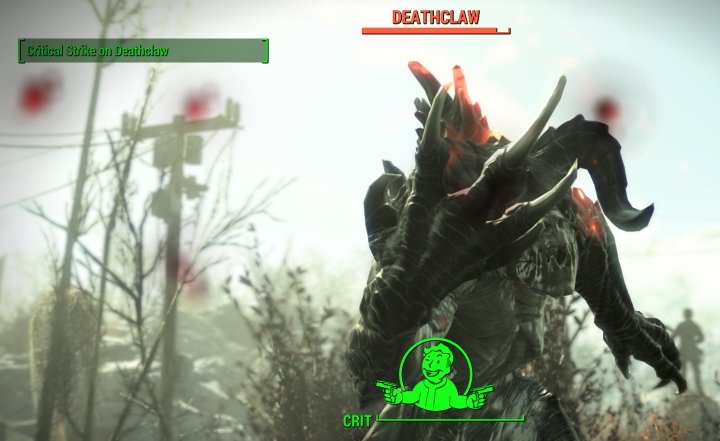 Crippling a deathclaw's head with a critical hit in Fallout 4