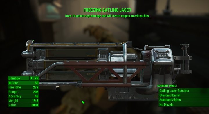 A legendary Gatling Laser in Fallout 4