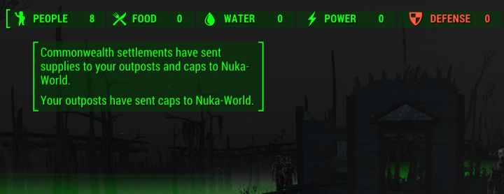 Supplies and caps delivered by settlers to the overboss in Fallout 4 Nuka World