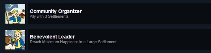 The Benevolent Leader Achievement to get maximum happiness in a large Settlement in Fallout 4